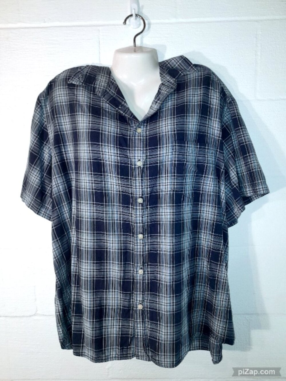 Merona Women's XXL Blue Plaid Short Sleeve Top Button Up 100% Cotton Shirt
